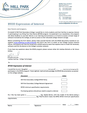 BYOD Expression of Interest Mill Park Secondary College Millparksc Vic Edu  Form