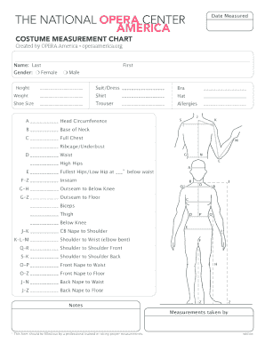 Costume Measurement Sheet PDF  Form