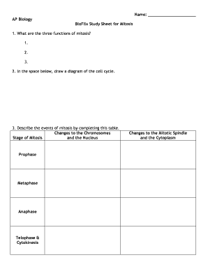 Bioflix Study Sheet for Mitosis  Form