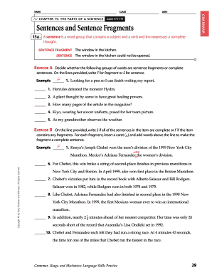 Chapter 15 the Parts of a Sentence Answer Key  Form