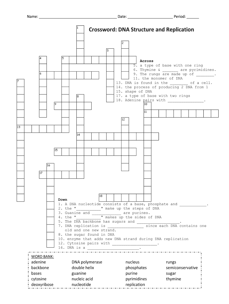 Dna Structure and Replication Crossword  Form