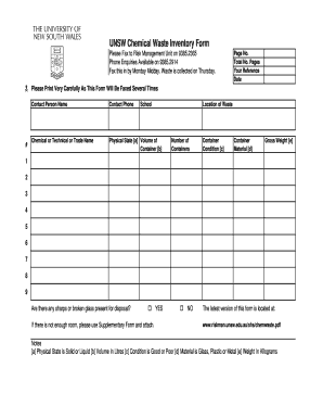 Schedule Waste Inventory Record  Form