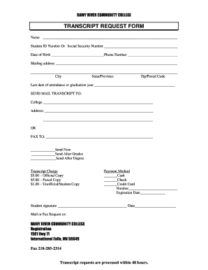 TRANSCRIPT REQUEST FORM Rainy River Community College Rrcc Mnscu