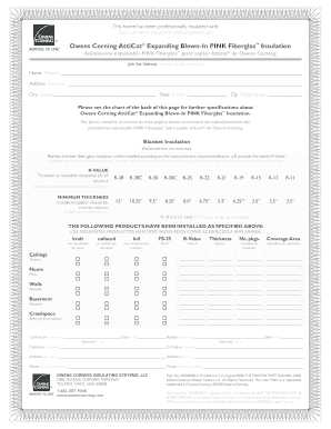 Owens Corning Insulation Certificate  Form