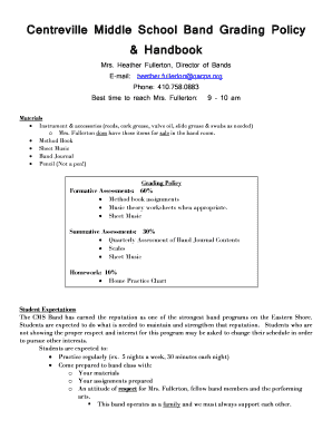 Middle School Band Syllabus Template  Form