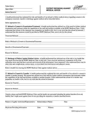 Patient Name PATIENT DECISIONS AGAINST MEDICAL ADVICE  Form