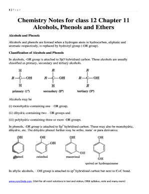 Class 12 Alcohols Phenols and Ethers Notes PDF  Form