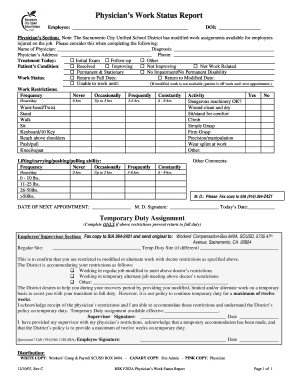 Work Status Report  Form
