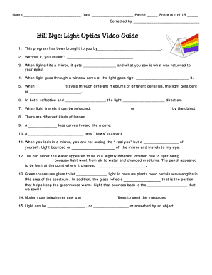 Bill Nye Light Optics Worksheet  Form