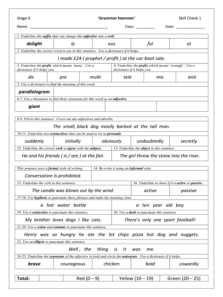 Grammar Hammer Stage 6 Skill Check 1 Answers  Form