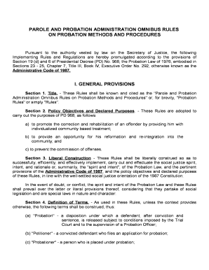 Parole and Probation Administration Omnibus Rules on Probation Methods and Procedures  Form