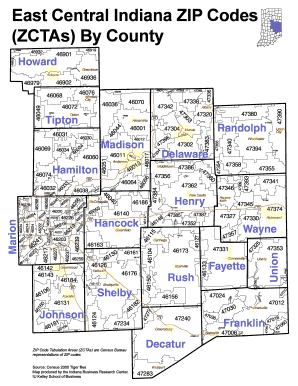 East Central Indiana ZIP Codes ZCTAs by County Stats Indiana  Form