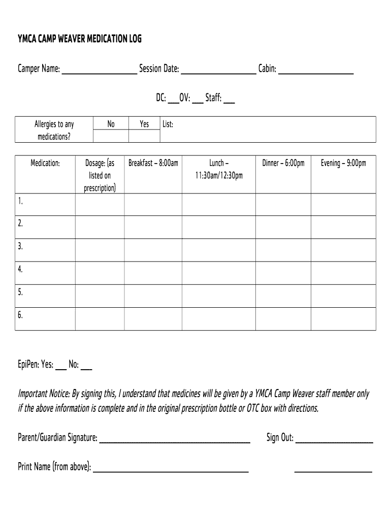 DC OV Staff YMCA CAMP WEAVER  Form