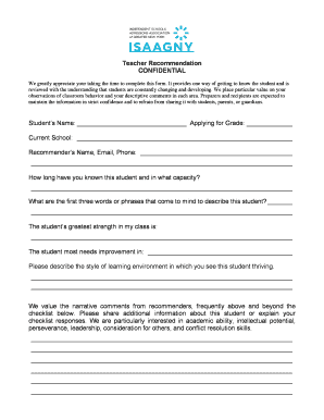 Isaagny Recommendation Form