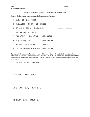 Endothermic and Exothermic Practice Worksheet PDF  Form