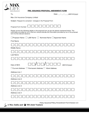 Max Life Pre Issuance Form