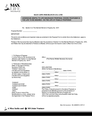 Mwpa Max Life Insurance  Form