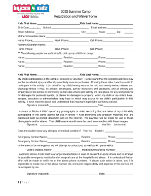 Summer Camp Registration and Waiver Form