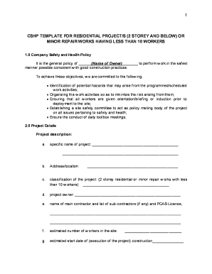 Cshp Template for Small Construction Projects  Form