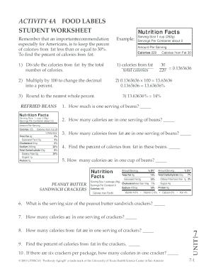 Activity 4a Food Labels Student Worksheet  Form