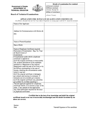 Application for Issue of a Duplicate Qualification Certificate  Form