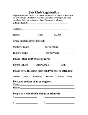 Jets Club PDF  Form