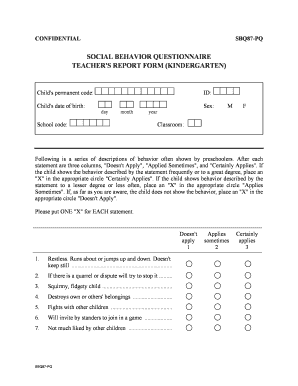Social Behavior Questionnaire for Students  Form