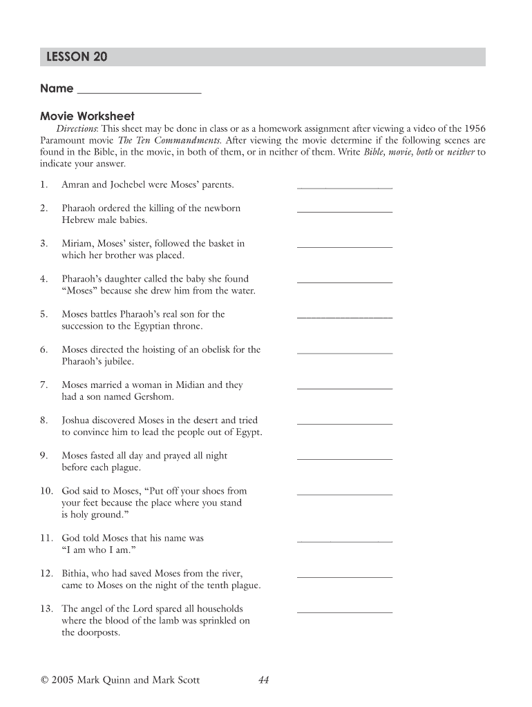 Name Movie Worksheet  Ave Maria Press  Form