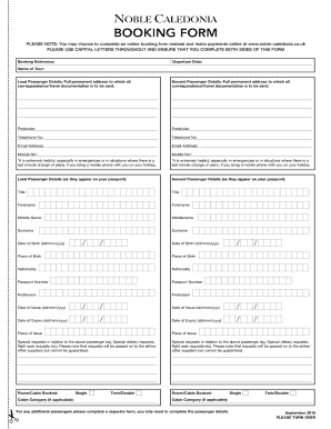 Booking Form Noble Caledonia