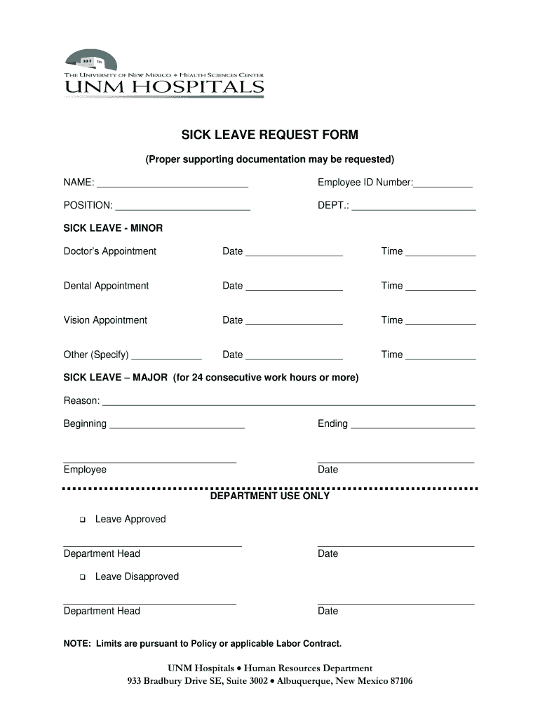 SICK LEAVE REQUEST FORM University of New Mexico