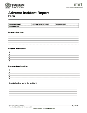 Incident Report Template Qld  Form