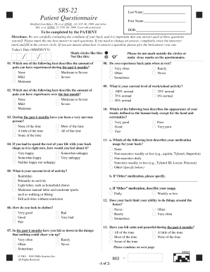 SRS 22 Patient Questionnaire Arch Health Partners Archhealth  Form