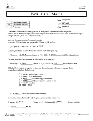 Paycheck Math Worksheet  Form