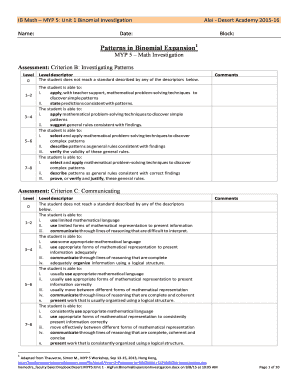 Patterns in Binomial Expansion1 MYP 5 Math Investigation Desertacademy  Form