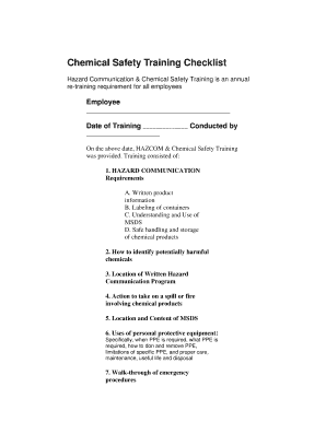 Chemical Safety Training Checklist Btamworkerscompbbcomb  Form