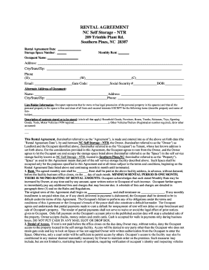 RENTAL AGREEMENT NC Self Storage NTR 209 Trimble Plant  Form