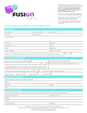 INTERNATIONAL STUDENT APPLICATION FORM Fusion English