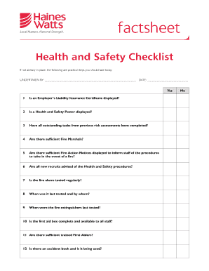 Health and Safety Checklist  Form