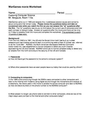 Wargames Movie Worksheet Answer Key  Form