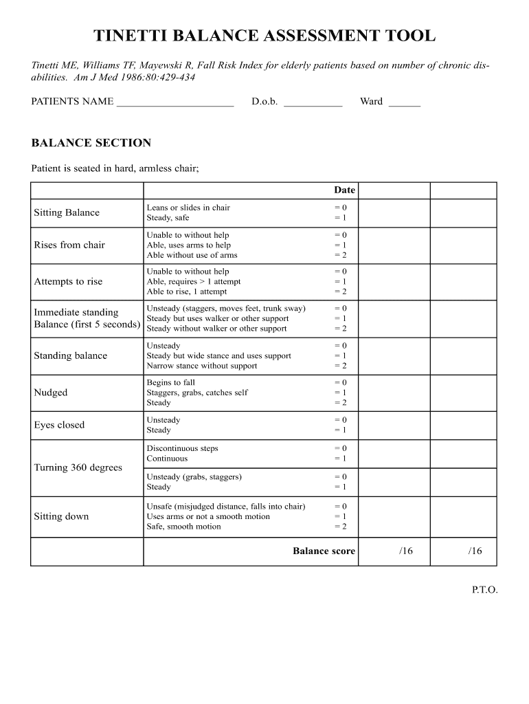 Tinetti Balance Assessment  Form