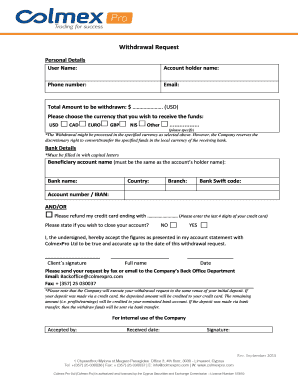 Colmex Pro Withdrawal  Form