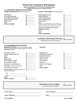 Financial Inventory Worksheet  Form