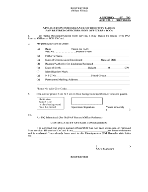 Pakistan Air Force Identity Card  Form