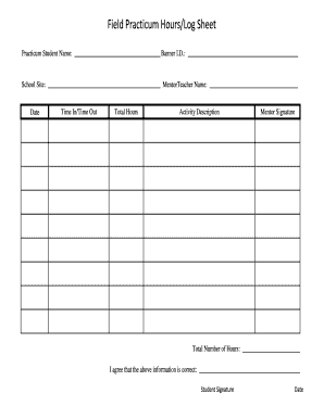 Field Practicum HoursLog Sheet Curriculum Amp Instruction Ci Education Nmsu  Form