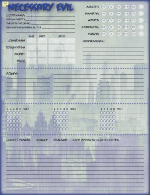 EX Edition of Necessary Evil Character Sheet  Form