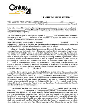 RIGHT of FIRST REFUSAL Relocationc21com  Form