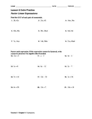 Lesson 8 Homework Practice Factor Linear Expressions Answer Key  Form