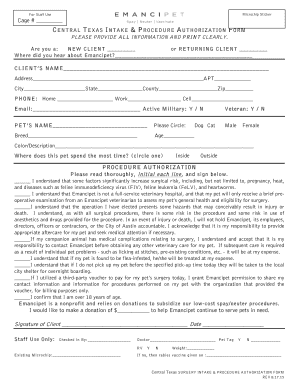 81715 CENTRAL TEXAS Surgery Client Intake Formdocx Emancipet
