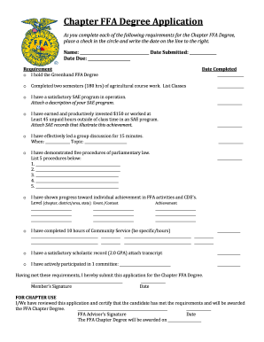Ffa Chapter Degree Application  Form