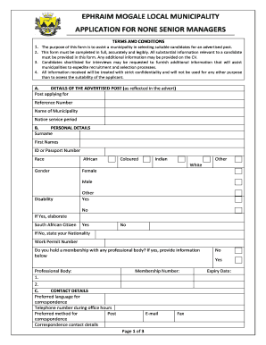 Ephraim Mogale Local Municipality Application Form
